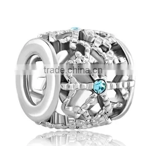 Beads Snowflake Lucky Charms Aquamarine Blue Crystal Filigree Silver Snowflake Bead thumbnail-1