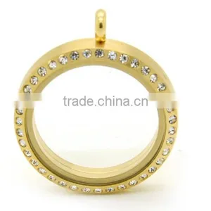 Hot Sale 316L Gold With Rhinestones Floating Lockets 30mm Stainless Steel Magnetic Floating Lockets thumbnail-1
