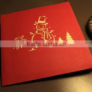3D Laser Cut Pop-up Greeting Card -- Christmas Tree and Snowman thumbnail-3