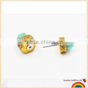Newest Fashion Double Geometrical Turquoise Earring Stud Hot Sale thumbnail-4