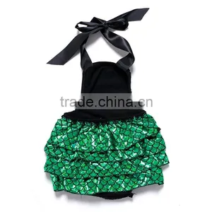 Wholesale Baby Summer Fashion Boutique Clothing Baby Black and Green Paillette Rompers thumbnail-2
