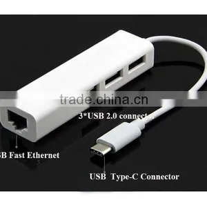 USB-C 3.1 to 3 Port USB HUB With ETHERNET For 2015 New Apple Macbook 12 thumbnail-2