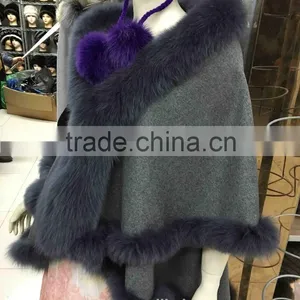Winter Fashion Women Real Fox Fur With Cashmere Shawl thumbnail-3