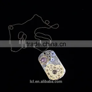 2015 Yiwu Fashion Imitation Jewelry Hot Sale Steampunk Necklace Dog Tag Gear Steam Watch Pendant Cameo Statement Necklace thumbnail-4