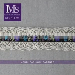 4.5cm Width Embroidery Flower Jacquard Ribbon, Embroidered Woven Fringed Jacquard Ribbon thumbnail-2