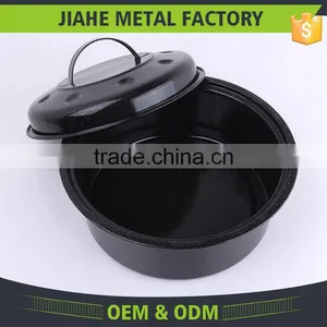 Black Round Enamel Roaster Pan Kitchen Cookware Set thumbnail-2