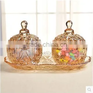 3pieces of One Set Home Table Centerpieces Colourful Crystal Glass Jars With Lid Terarium for Food thumbnail-1