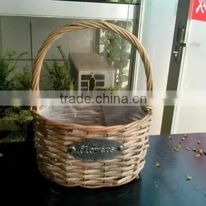 100%Handmade Natural Plastic Lined Grey Wicker Flower Plant Pot Flower Plant Basket With Handle thumbnail-6