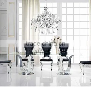 Rectangle Used Glass Dining Table Designed for Living Room / Stainless Steel Dining Table AH6120L thumbnail-1