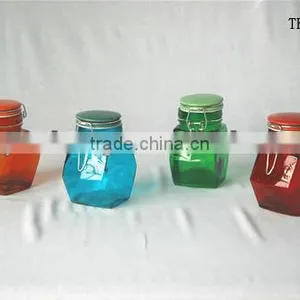 Mini Hexagon Colored Airtight Glass Jar for Spices With Flip Lid thumbnail-1