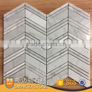 Carrara White Marble Mosaic Chevron Mosaic Tile With Mesh thumbnail-1