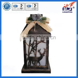 Antique Christmas Wooden LED Candle Lanterns With White Wood Base thumbnail-1