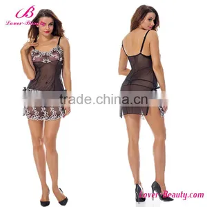 Hot Sale Lace Transparent Babydoll Sexy Sleepwear Lingerie Set thumbnail-1