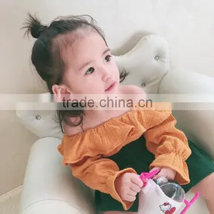 0-4 Years Wholesale 2017 New Autumn Solid Off-shoulder Cotton Kids Girls Blouse (pick Size ) thumbnail-1