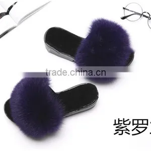 Fashionable 2017 Customized Size 100% Fox Fur Slippers for Ladies thumbnail-6