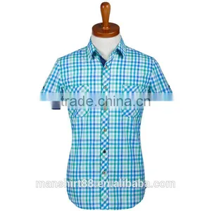 Summer Short Sleeve Checked Fancy Casual Cotton Men Shirt thumbnail-1