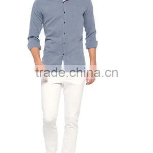 Indigo Solid Skinny Long Sleeve Buttoned Shirt thumbnail-3