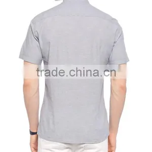 Grey Solid Color Super Skinny Short Sleeve Men Shirt thumbnail-2