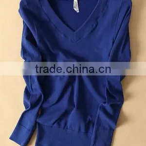 The Long Sleeve Dark Blue Normal V Neck Knitting Pullover Casual Men Knitted Sweater thumbnail-1