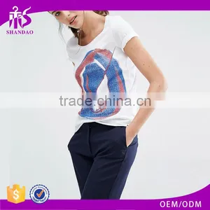 2016 Guangzhou Shandao Casual Summer O-neck Short Sleeve 160g 100% Cotton Custom Womens High Quality Tshirt thumbnail-1