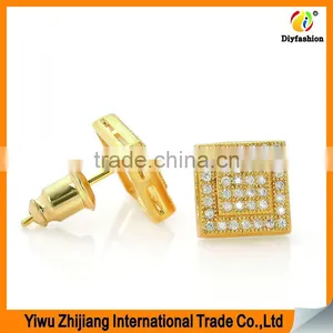 2017 New Fashion Set Auger Inlay Zircon Platinum Plating Double Square Gold Earrings thumbnail-3