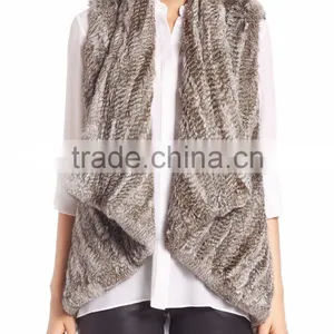 YR582 Special Design Top Quality Think Knit Women Kensie Rabbit Fur Vest Cropped Fur Waistcoat thumbnail-1