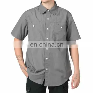 Men's Light Blue PolyCotton Short Sleeve Button Work Shirt thumbnail-4
