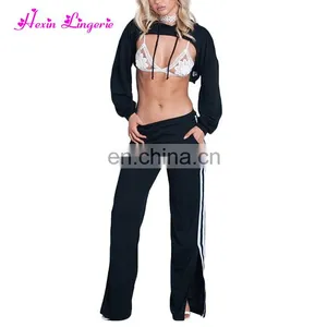Wholesale Black Comfort Full Sleeve Navel Exposed Ladies Sexy Crop Top thumbnail-3