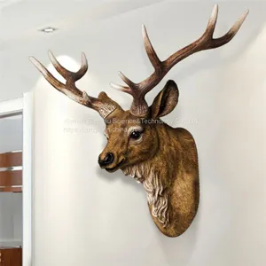American Restoring Ancient Ways Creative Simulation Animal Deer Head Wall Hanging Decoration Style Indoor Resin Crafts Decoration Home Decor thumbnail-1