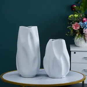 Dry Flower Water Wave Special Shape Custom White Large Ceramic Vase Decoration For Living Room thumbnail-4
