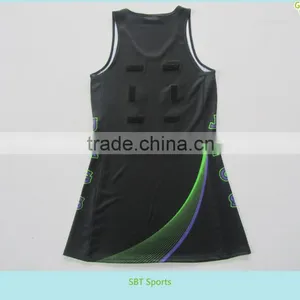 Custom Made Women Sublimation Plain Team Netball Dress for Woman, Black thumbnail-2