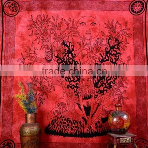 Indian Tapestry Cotton Radish Color Girl Print Vintage Wall Hanging Kid Room Art Tapestries Throw Bedsheet thumbnail-1