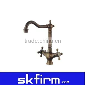 Bronze Double Handles Bridge Kitchen Sink Mixer Tap Faucet thumbnail-1