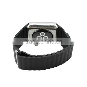 Adjustable Magnetic Closure Link Bracelet Genuine Leather Loop For Apple Watch Strap thumbnail-3