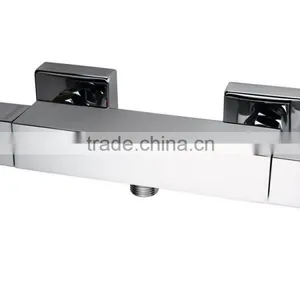 Thermostatic Square Bath Shower Bar Mixer Tap Valve - Chrome Plated Brass Body thumbnail-1