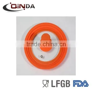 Round Tempered Glass Lid With Orange Silicone Rim thumbnail-1