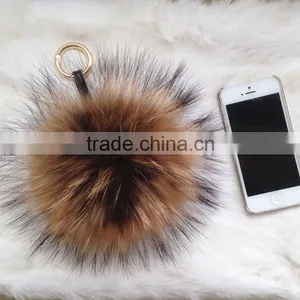 Fashion Popular Ladies Fur Ball Key Chain 100% Real Racoon Fur Keychains thumbnail-1