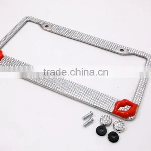 Hot Red Lip Bling Crystal Stainless Steel Rhinestone Plate Frame Accessory thumbnail-4