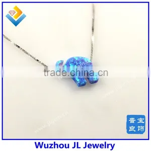 2015 New Arrived Synthetic Light Blue Opal Elephant Pendant With Fashion S925 Sterling Silver Chain Necklace thumbnail-4