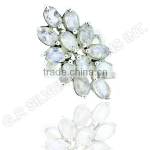Pure 925 Sterling Silver Wholesale Ring,rainbow Moonstone Oval Gemstone Ring thumbnail-2