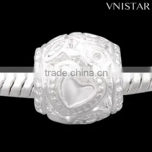 Vnisatr Antique Silver&silver Plated Large Hole Barrel Shaped Bead, Heart Pattern Carved Large Hole Bead for Bracelet PBD1532 thumbnail-2