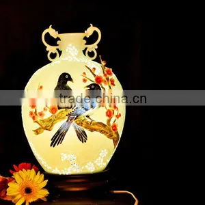 Talking Magpies Porcelain Small Decorative Table Lamp thumbnail-1