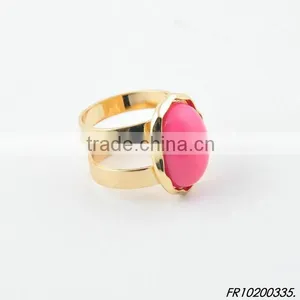 Gold Polish Matel Pink Oval Resin Beads Ring thumbnail-1