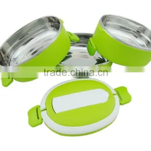 2014 New Design Printed Bento Stainless Steel and PP Plastic Lunch Box 3 Tiers With Buckle thumbnail-5
