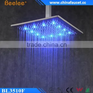 10'' 12'' 16'' Square Brass Wall Mounted Waterfall Shower Head LED Powered by Water Pressure thumbnail-1