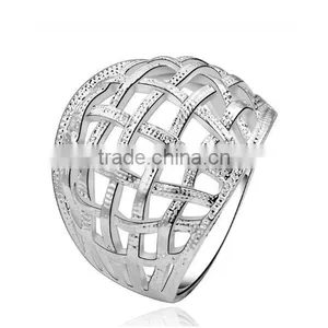High Quality Fashion 925 Silver Jewelry Men Grid Band Wedding Rings thumbnail-1