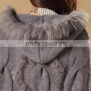 Raccoon Shawl Stole Genuine Real Cape Women's Fur Hooded Large Jacket thumbnail-2