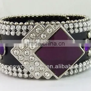 Fashion 100% Real Leather Rhinestone Bracelet thumbnail-1