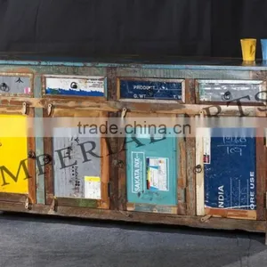 INDIAN RECYCLE WOOD SIDE BOARD WITH PRINTED DESIGN thumbnail-1