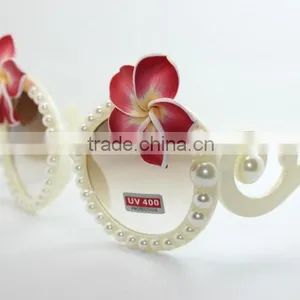 NEW Handmade Summer Fashion Clay Flower Pearl Decorated Beach Vocation Round Frame Sunglasses thumbnail-2